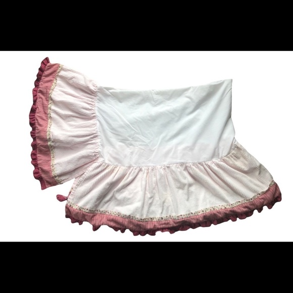 Baby Martex Blossoms Boho Crib Dust Ruffle Skirt Pink Cranberry Sage Ruffles - Picture 3 of 6